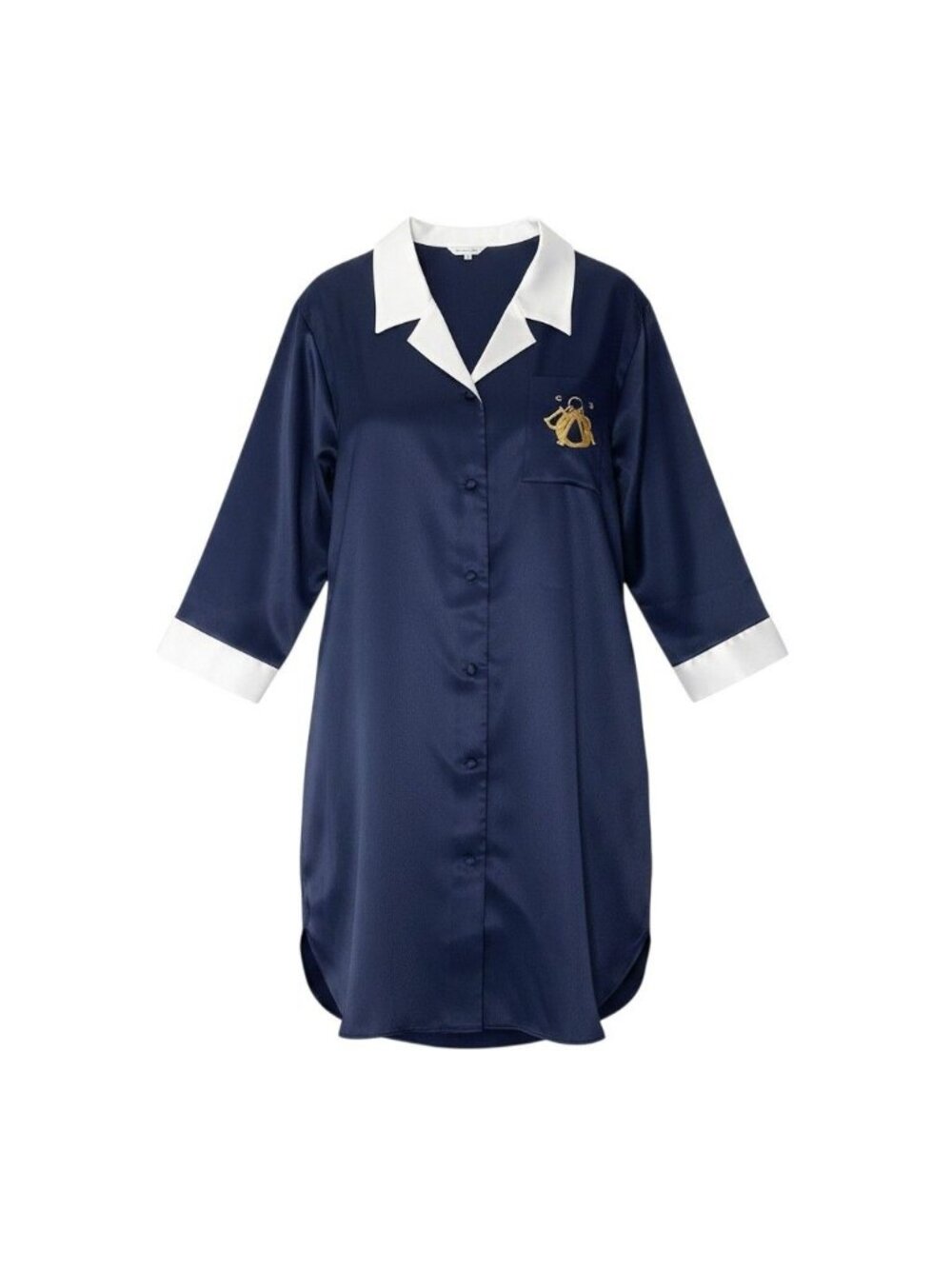 Dior Vintage Logo Embroidery Long Shirt Dress Navy Top